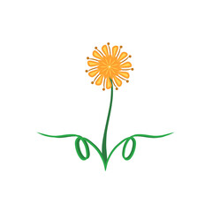 Doodle flower with leaves that can be used for sticker, book, mandala, scrapbook, icon, decorative, etc. with aesthetic colorful orange yellow green color