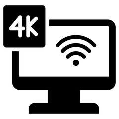 4K Video Streaming Solid Black Icon