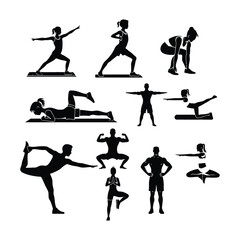 Fitness gym silhouettes with white background