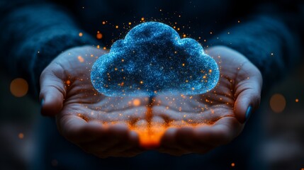 Vivid Holographic Cloud Icons - Futuristic Technology Background Concept for Digital Innovation and Data Storage