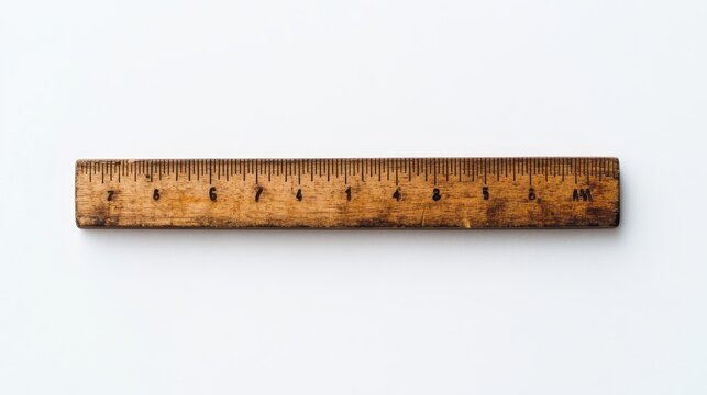 Wooden Ruler on Plain White Background