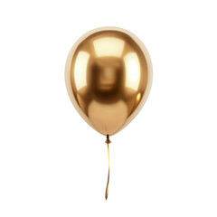 Shiny Golden Balloon With String Isolated on Black Background