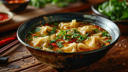Delicious Dumplings In Bowl On Blurry Background