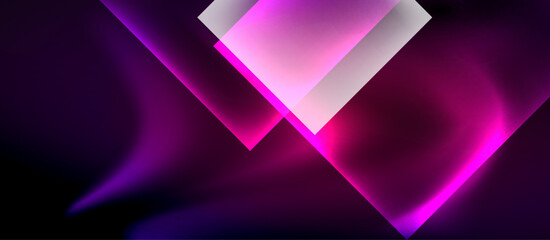 Glass squares with neon shiny light abstract background