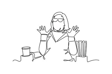 Movie theater concept. Single line draw design vector graphic illustration.