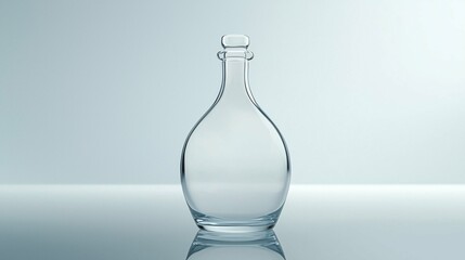 Isolated against a white background, this clear glass bottle features elegant curves and reflections that emphasize its purity and exquisite craftsmanship, ideal for product showcases.