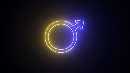 Glowing blue and yellow neon Male icon gender symbol. Male gender icons with glowing neon effect