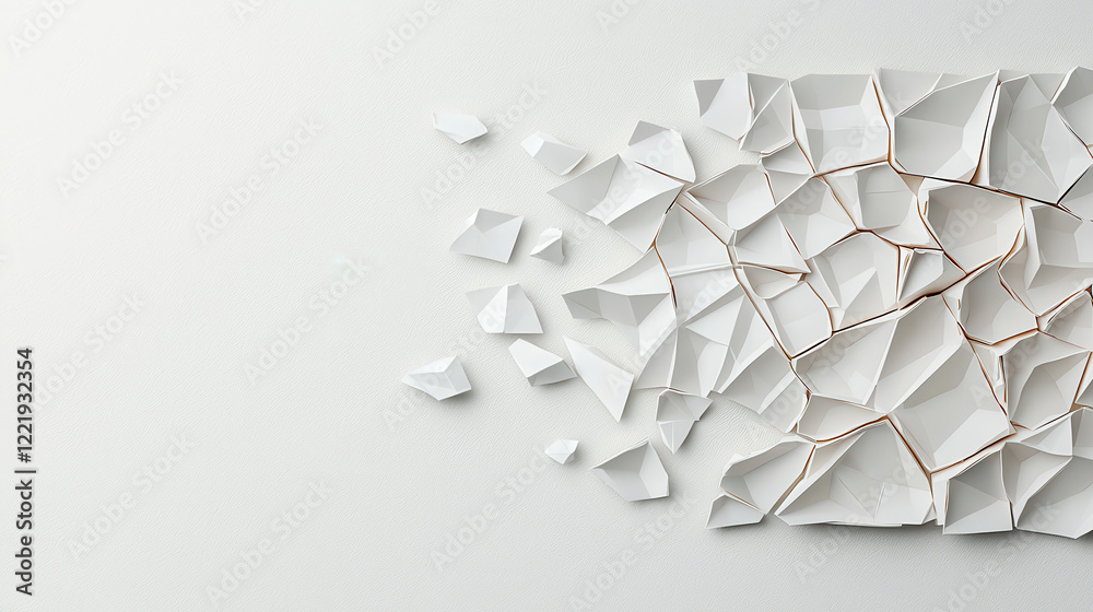Poster Abstract composition featuring overlapping white geometric shapes creating textured effect on light background, evoking sense of depth and movement