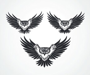 Fototapeta premium Three Majestic Owls In Flight With Wings Spread Wide