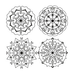 Vector mandala design set. Easy mandala Outline. Mandala design for coloring 
