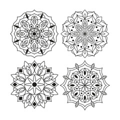 Vector mandala design set. Easy mandala Outline. Mandala design for coloring 
