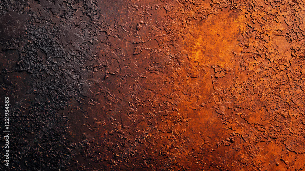 Poster Textured wall with gradient of black and orange hues, creating warm and dramatic atmosphere. surface features rough, uneven patterns that add depth and interest
