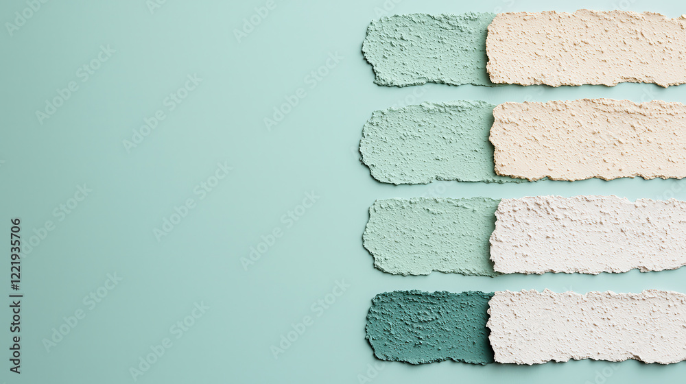 Poster soft pastel paint swatches in green and beige tones on mint background create calming and serene atm
