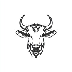 Stylized Cow Head Black And White Illustration