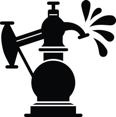 Retro Hand Pump with Splashing Water Illustration Silhouette