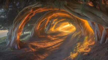 Golden Hour Path: A Mystical Tunnel of Trees