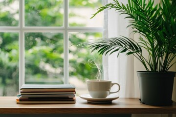 Peaceful Window View With Coffee And Books