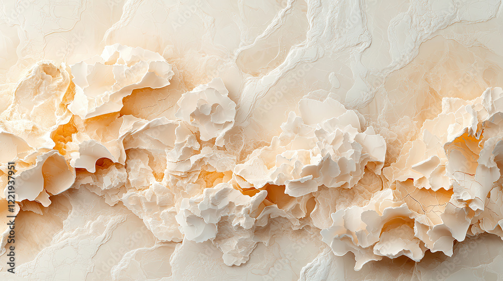 Poster Smooth cream colored abstract texture with layered floral shapes, creating serene and elegant atmosphere. Ideal for backgrounds or artistic designs