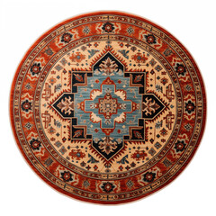 Obraz premium Round Rug Oriental Carpet Red Beige Blue Pattern Home Decor Floor Covering