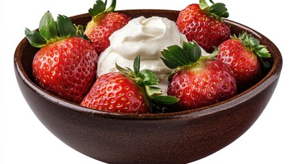 Fresh Strawberries with Whipped Cream in Bowl
