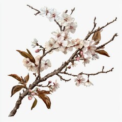 Obraz premium Delicate Cherry Blossom Branch with White and Pink Flowers Against a Clean Background