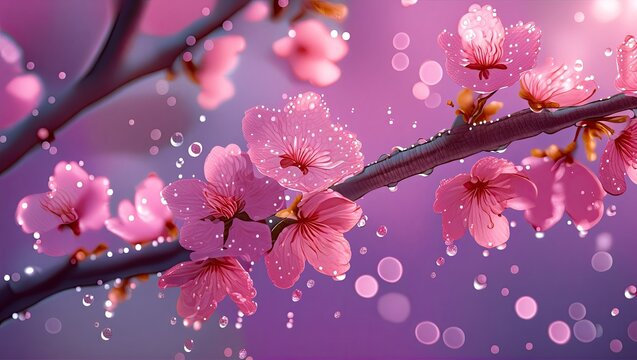 A close up of a delicate vibrant pink  cherry blossom