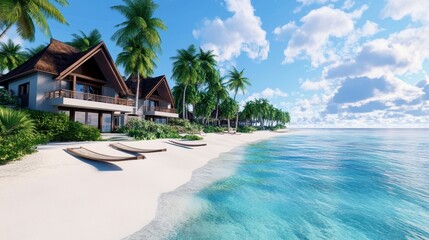 Tranquil Beachfront Villas Surrounded by Lush Palm Trees and Sea
