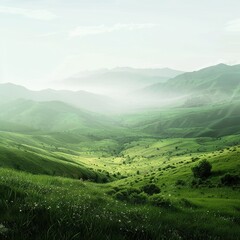 Obraz premium Serene misty mountain valley landscape.