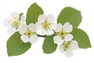 Beautiful White Flower Blossom with Fresh Green Leaves Against a Clean Background