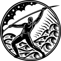 Javelin Power, Perfect Throw, Javelin Athlete, Silhouette Precision, Skyward Spear, Throwing Legends, Javelin Mastery, Silhouette Art, Javelin Dreams, Track and Field Star, Elegant Throw, Spear in Fli