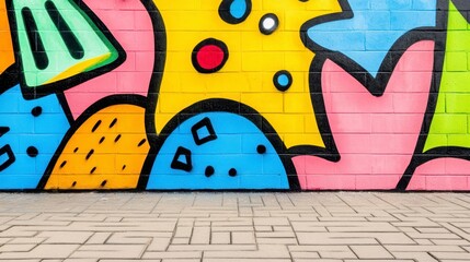 Obraz premium Vibrant Colorful Mural with Abstract Shapes and Patterns on Wall