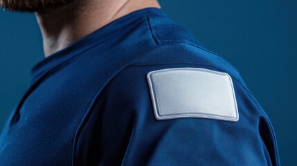 Clean white arm patch on stylish blue sports shirt, perfect for team logos and custom designs