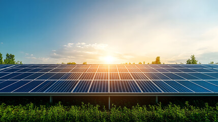 A factory with integrated solar panels on the roof, providing energy for the production line and contributing to a circular economy.