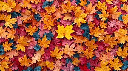 Fototapeta premium Autumn leaves in a vibrant display, perfect for seasonal themes or backgrounds. 