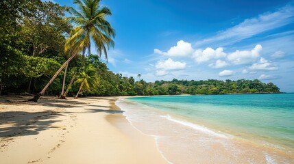 Serene Beach with Turquoise Water and Palm Trees