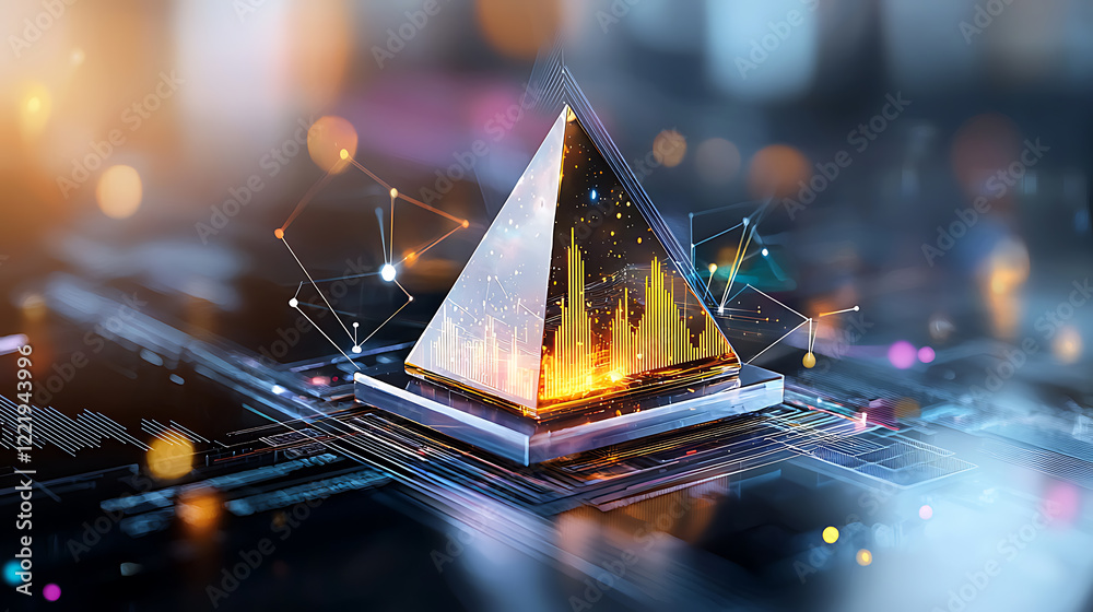 Poster digital pyramid visualization data analysis lab 3d model futuristic environment close-up technology 