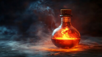 Glowing Potion Bottle with Magical Smoke and a Fire like liquid with a cork stopper