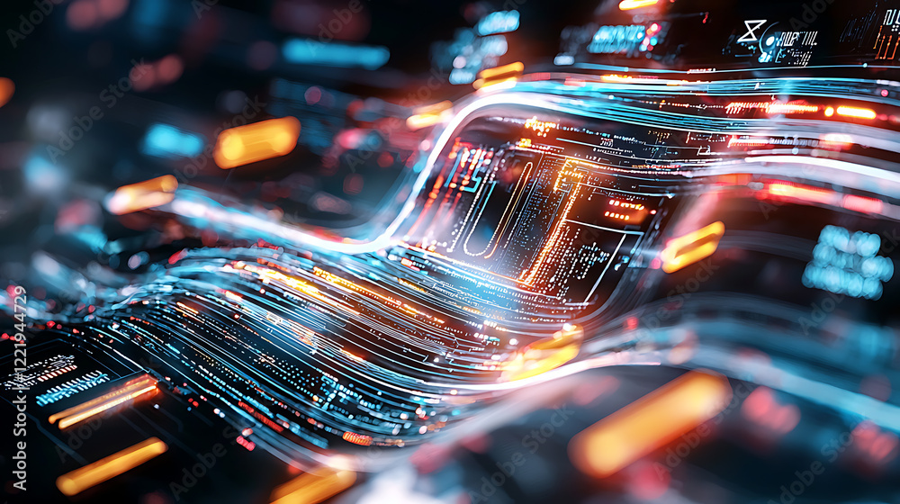 Poster dynamic data flow visualization digital space abstract graphic futuristic environment high-tech view