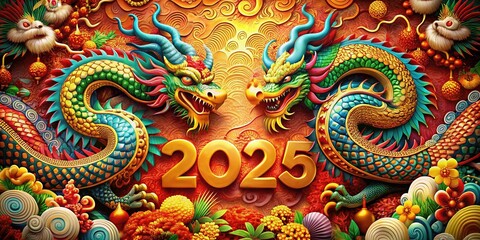 Fototapeta premium 2025: Red Dragon Good Fortune Celebration - High Resolution Stock Photo