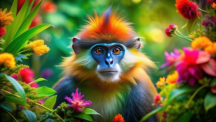 Fototapeta premium Banded Leaf Monkey Double Exposure, Singapore Rainforest, Wildlife Photography