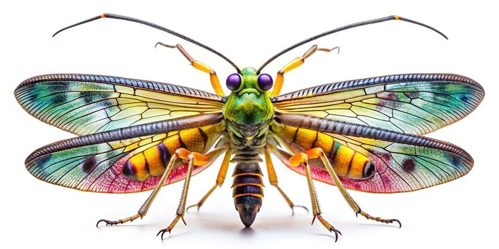 Close-up Dorsal View of Dichrostigma flavipes Snakefly on White