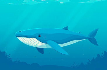 Obraz premium International Day The blue whale event banner. Blue whale on white background with place for text, copy text