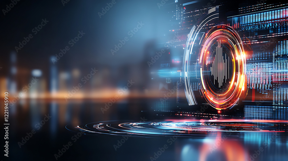 Poster dynamic digital interface virtual space abstract graphics futuristic environment close-up view techn