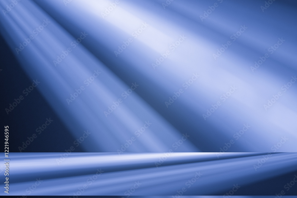 Poster Wall interior background, studio and backdrops show products. with soft light shadow from window color blue and white. background for text insertion and presentation of pro