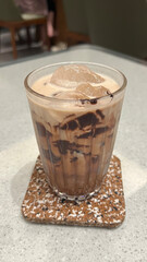 Iced Mocca Moccachino coffee on a glass
