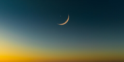Background night sky of with crescent moon,and stars .Background Greeting card for the holy month of Ramadan of islam	