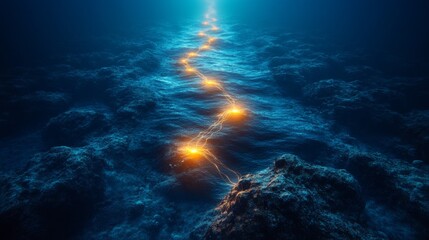 Fototapeta premium Innovative Deployment: Laying Modern Submarine Cables Across Vast Water Bodies for Enhanced Connectivity and Communication Infrastructure