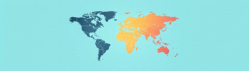 Fototapeta premium A colorful world map design featuring continents in varying shades against a light blue background.