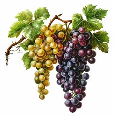 Fototapeta premium Vibrant Bunches of Fresh Grapes with Leaves in Various Colors for Culinary Inspirations and Healthy Food Choices