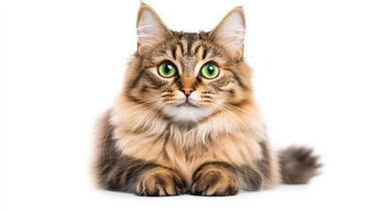 Obraz premium A long-haired Persian cat with bright green eyes, sitting regally on a white surface